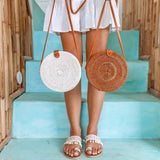 RATTAN NATURAL BAG WITH LEATHER STRAP